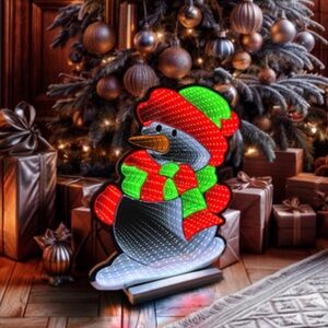 LED Infinity  Mirror Christmas Snowman Red White Green Light Up Decoration 16 in